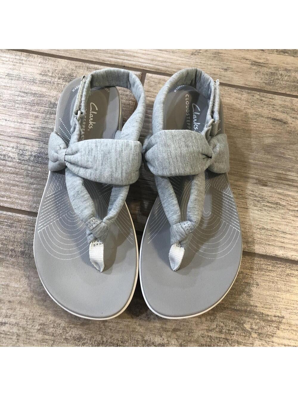 Clarks Women's Arla Kaylie Gray Open Toe Slip On Foot Strap Sandals Size 6 1/2 M